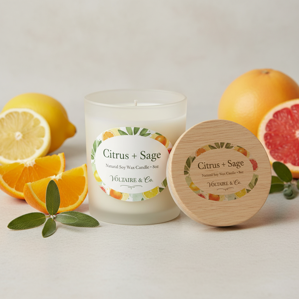 Candle with Wooden Lid Beside