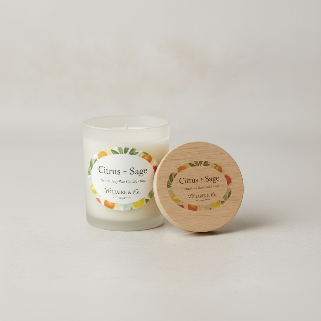 Citrus Sage Candle with Lid Beside
