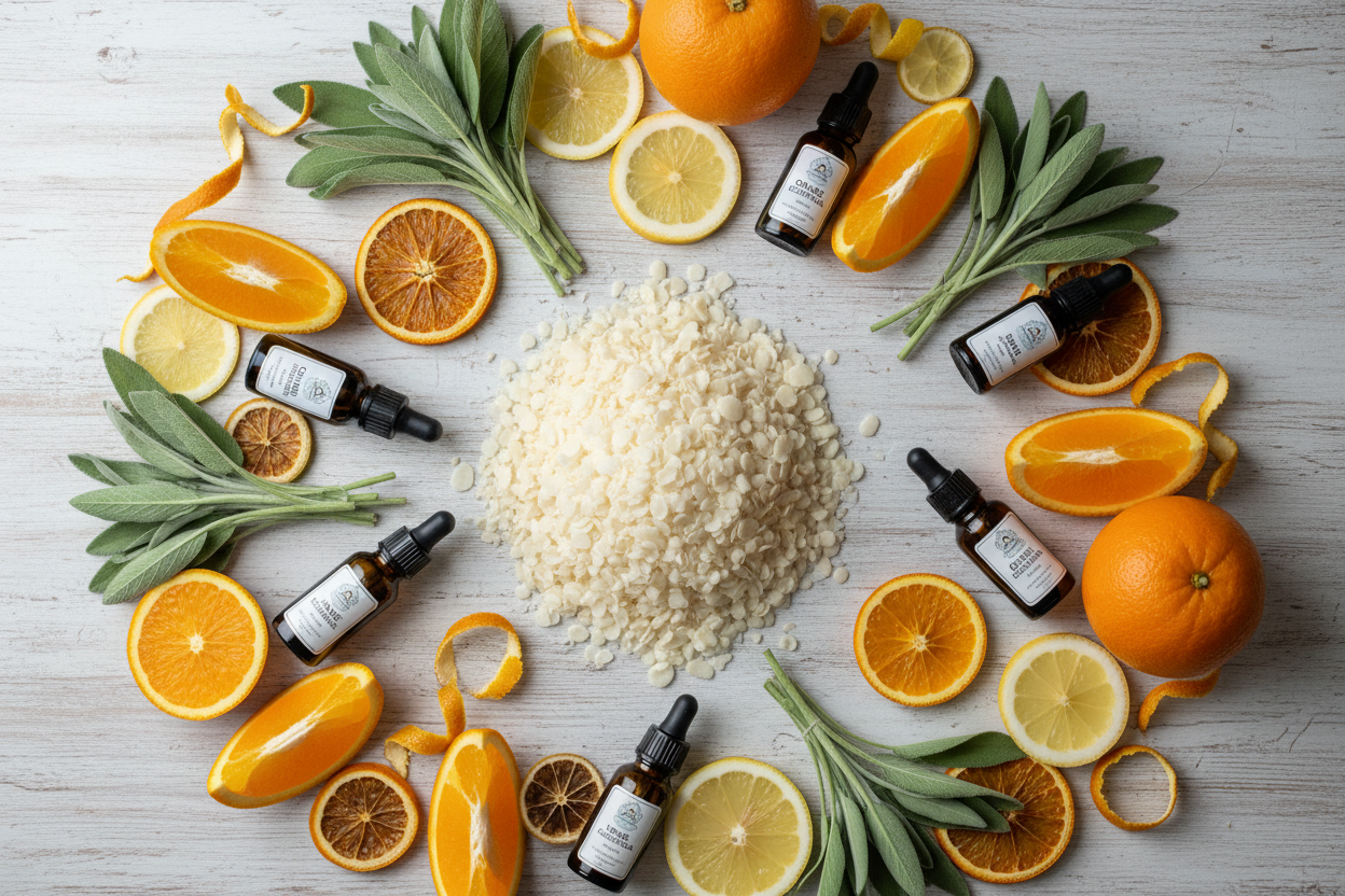 mete tout plant ki konpoze  chandel citrus e sage, soy wax an imaj