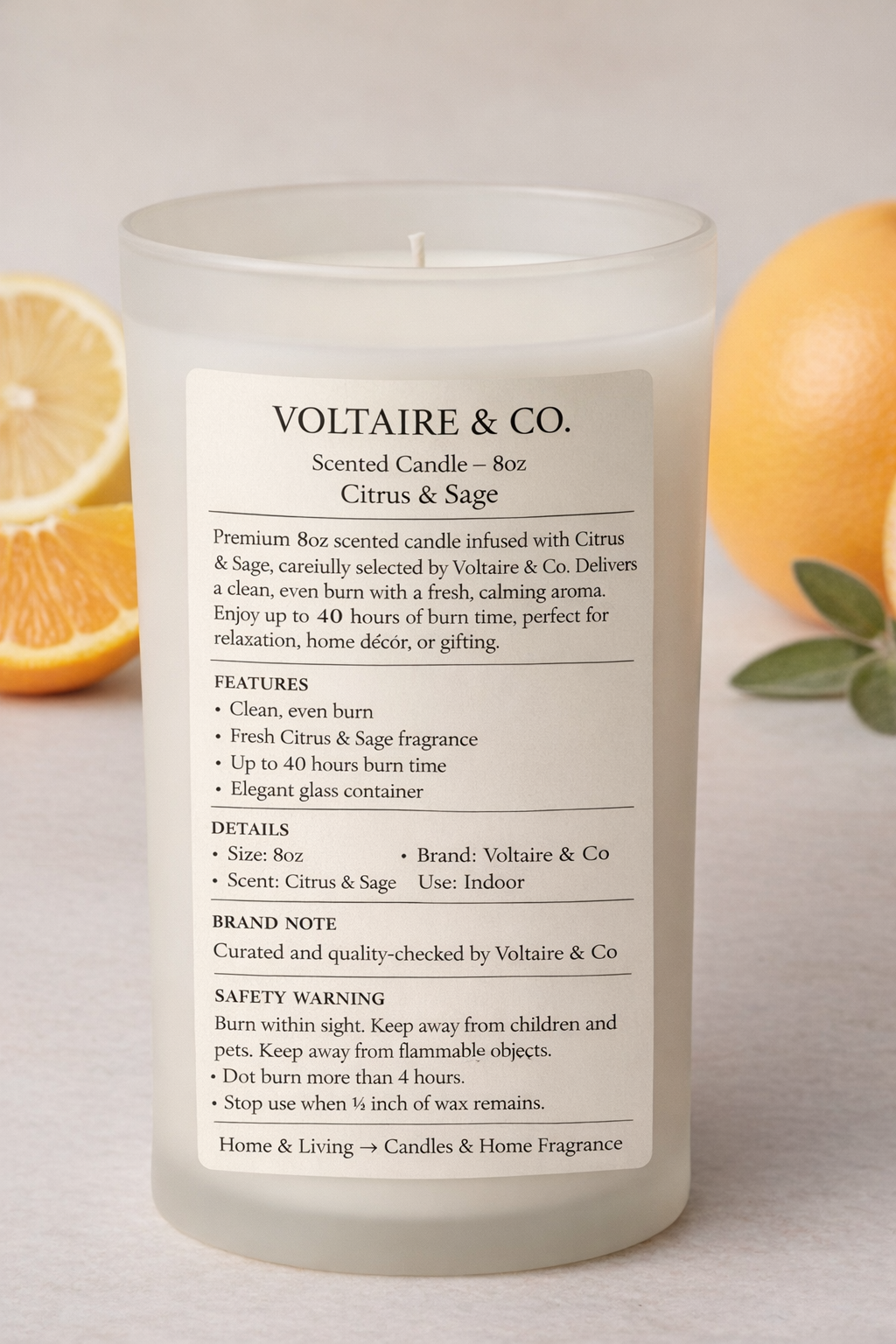 Citrus + Sage Soy Wax Candle - (8oz) - NRS-CIT-CA